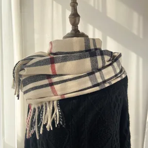 Women's Classic Autumn Winter Plaid Scarf Warm Cashmere-Feel Tassel Shawl Wrap