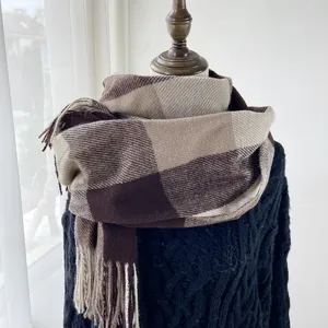 Women's Winter Warm Imitation Cashmere Scarf Retro Large Plaid Fringe Shawl Couple Fashion Long Scarf