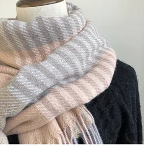 Cozy winter warm imitation cashmere fringe shawl, elegant multi-color patterned scarf for women.