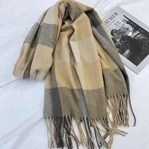 Classic plaid tassel winter scarf cozy cashmere feel shawl warm couple neckwear retro style