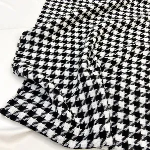 Classic black and white houndstooth winter scarf, cozy warm cashmere-feel tassel shawl.