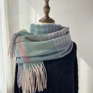 Women Winter Warm Imitation Cashmere Scarf Classic Plaid Tassel Long Shawl Soft Cozy Daily Casual Neck Scarf