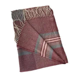 Women winter warm imitation cashmere scarf with stylish striped pattern and fringe details.