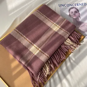 Women winter plaid cashmere feel scarf fringe warm shawl fashion daily wear cozy wrap