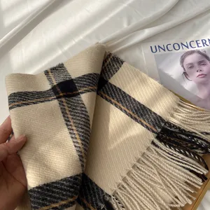 Women's classic plaid tassel scarf autumn winter warm cozy fashion neck wrap winter accessory