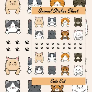 Carino foglio di adesivi per animali gatto dei cartoni animati per decorare custodia DIY.