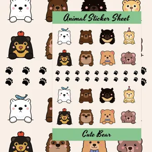 Foglio di adesivi carini con orsi animali di cartone decorativi per custodia telefono