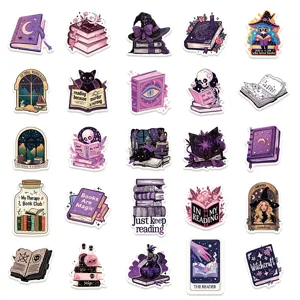 50pcs bookish sticker pack purple aesthetic waterproof vinyl decals for laptop phone case