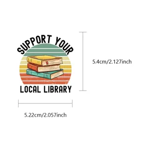 Reading theme decorative sticker with retro book design and size specs for laptops and cases.