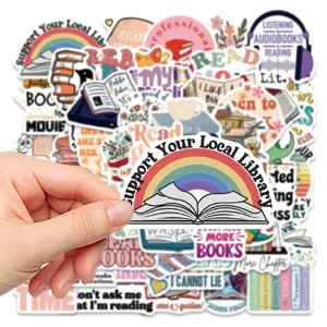 50pcs reading stickers waterproof vinyl book decals for laptop water bottle diary decor