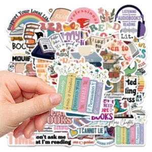 50 Pcs Reading Waterproof Vinyl Stickers Bookish Decals for Laptop Journal Water Bottle