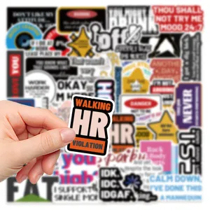 Funny meme waterproof stickers detail view, perfect for laptop journal and phone case decor.