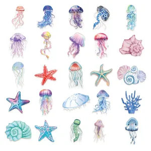 Set adesivi animali marini acquerello con meduse e conchiglie per decorare cover telefono.