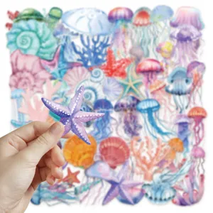 Set adesivi acquerello oceano meduse stelle marine conchiglie vista dettagliata DIY