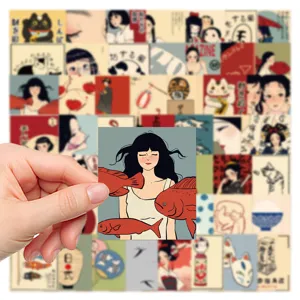 Retro Japanese style illustration stickers aesthetic stationery decal pack for laptop and journal.