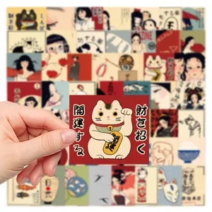 50 Pcs Vintage Japanese Style Stickers Retro Art Aesthetic Cute Decals for Journal Laptop
