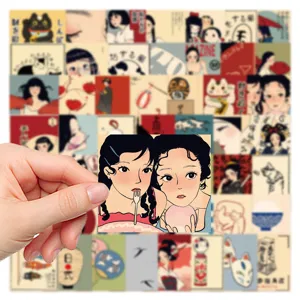 Detailed view of vintage Japanese aesthetic sticker pack with cute retro art designs.
