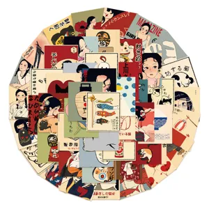 50Pcs Vintage Japanese Style Stickers Retro Illustration Decals for Laptop Journal Phone Case