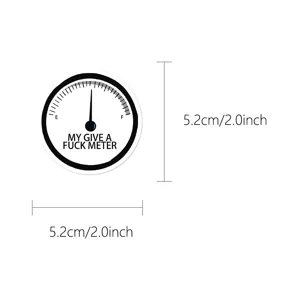 Detailed view of circular novelty gauge sticker with clear black and white vector design.