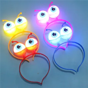 LED glowing eyeball headband detail, funny alien eye hair hoop for Halloween party props.