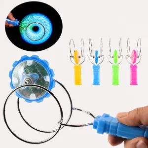 Magnetic flashing gyro toy detail view showing bright LED lights and multi-colored options.