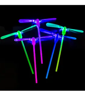 Colorful LED light up bamboo dragonfly toy rotating flying copter toy for kids party fun.