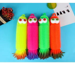 Colorful stretchy caterpillar squeeze toys with pop out eyes sensory stress relief toy.