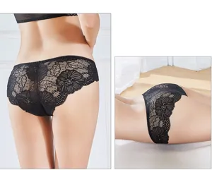 Women sexy black lace panties breathable embroidered floral underwear briefs detail view