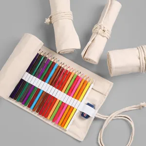 Leinen Roll Federmäppchen Mehrloch Skizze Buntstift Halter Minimalistischer Stiftbeutel Aufbewahrungstasche