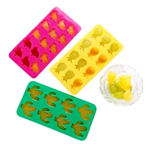 Set di stampi per ghiaccio in silicone, carine forme di animali e frutta, facile rilascio.