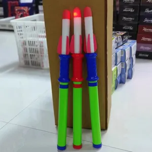 LED light up rocket launcher toy hand push flashing foam rocket toy for kids outdoor fun