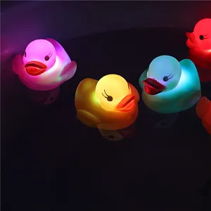 LED water sensing glowing duck toy, colorful flash floating bath toy for kids fun and water play.