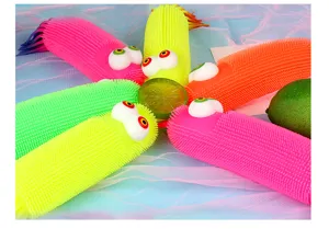 Colorful stretchy sensory caterpillar toys with bulging eyes, fun stress relief desktop toys.