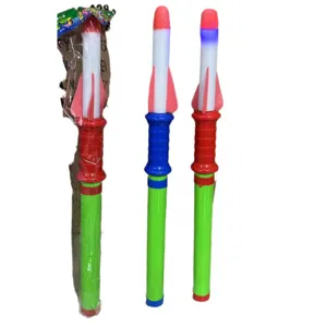 Hand push glowing rocket launcher toy with LED light and sound for outdoor play kids fun.