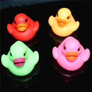 LED water-sensing glowing rubber duck toy, multicolored flashing bath duck details.