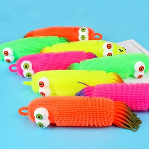 Colorful sensory caterpillar squeeze toys with big eyes, stress relief tactile fidget toys.