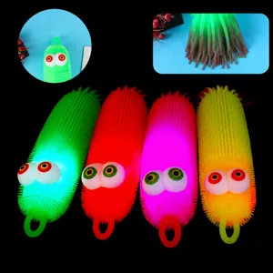 LED light up sensory caterpillar fidget toys stress relief soft rubber cute glowing squishy