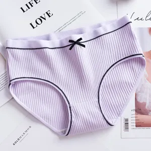 Culotte femme en coton côtelé taille haute violette slip mignon avec nœud noir sous-vêtement