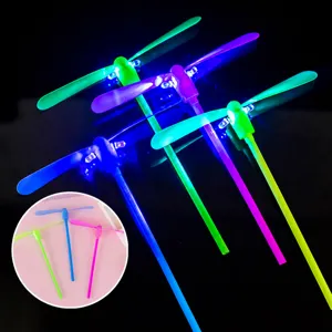 LED Light Up Bamboo Dragonfly Flying Toy Flash Spinner Outdoor Fun Party Gift for Kids 1Pcs