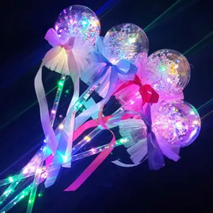 LED glowing fairy wand for kids, transparent bubble balloon stick with flash lights.