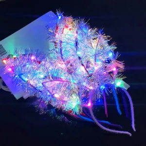 Glowing tinsel rabbit ear headband colorful LED flashing hair hoop festival party toy gift