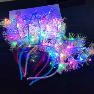 LED glowing tinsel rabbit ear headband colorful flashing hair hoop for party festival gift