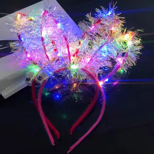 LED glowing tinsel rabbit ear headband party hair hoop flashing light holiday toy gift.