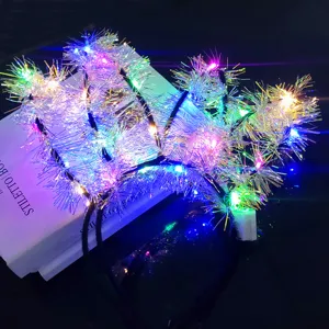 LED light up tinsel rabbit ear headband children glowing festival party hair hoop