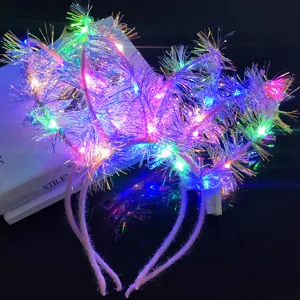 LED light up tinsel bunny ear headband glowing flashing hair hoop for party festival gifts.
