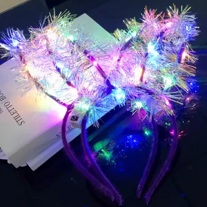 LED tinsel glowing rabbit ear headband for kids party festive costume hair accessories.