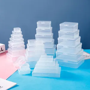Clear plastic storage boxes set, assorted sizes square rectangular organizer containers.