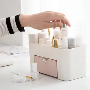 Plastic desktop make-up organizer met kleine lade multifunctionele cosmetische opbergdoos.
