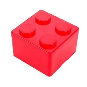 Red plastic brick storage box desktop organizer with four studs main view product display