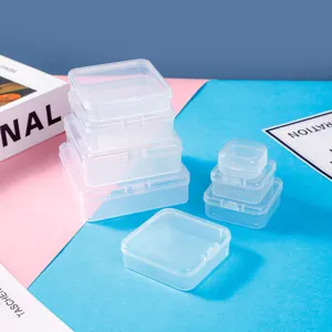 Clear plastic storage box set, transparent square organizer case for small parts and jewelry.